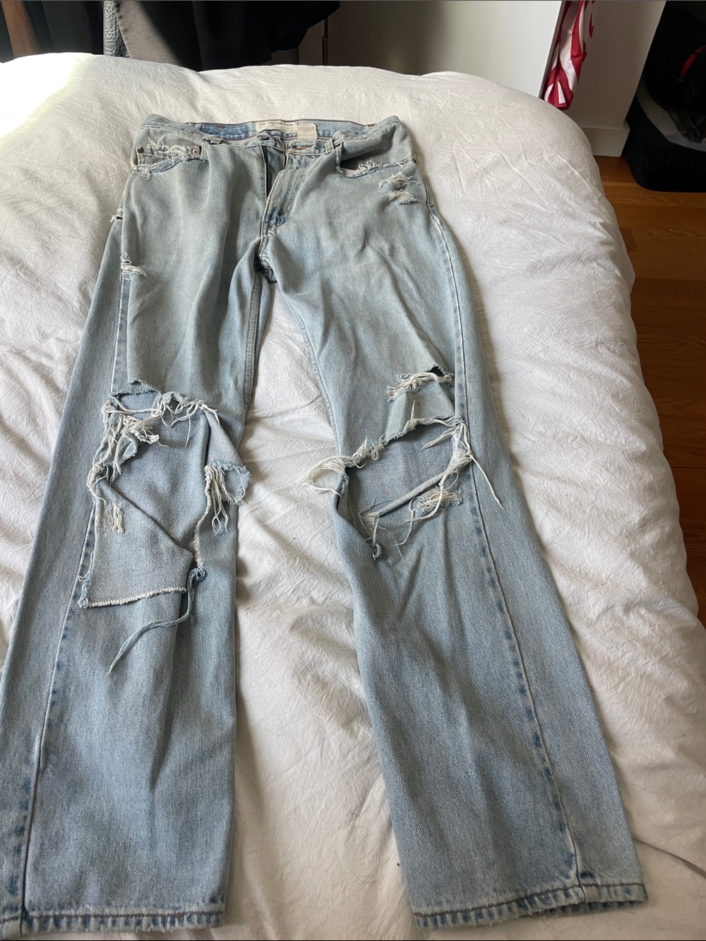 Light Blue Distressed Straight Leg Jeans - Casual Women’s Denim